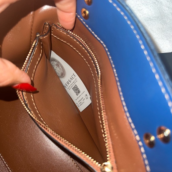 Authentic Rare Versace La Medusa Chain Embellished Leather trimmed Denim Tote 💙 - Picture 5 of 16